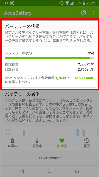 Android端末でバッテリーの劣化具合を確認するなら「AccuBattery」。