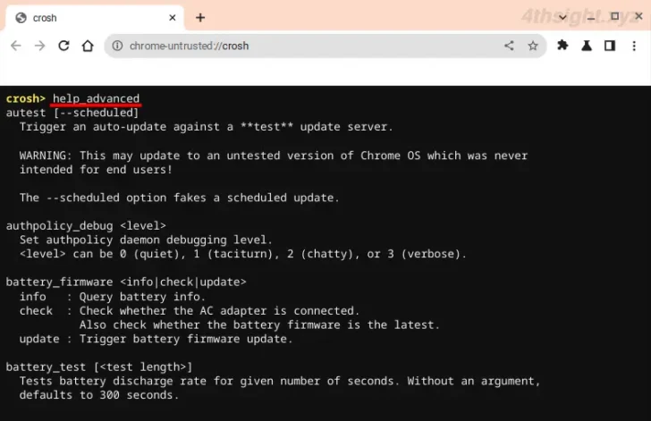 ChromeOS（Chromebook）のコマンドインターフェースcroshの使い方。