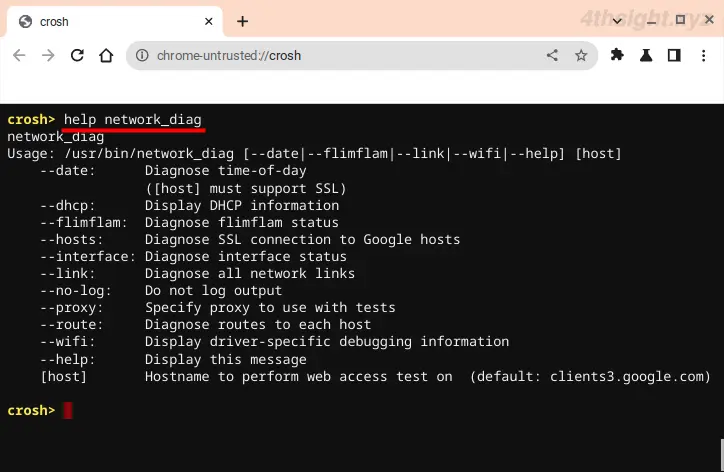 ChromeOS（Chromebook）のコマンドインターフェースcroshの使い方。