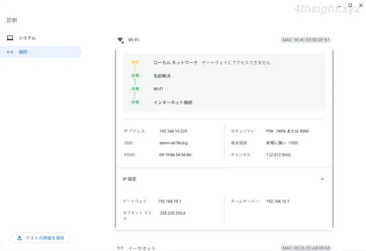 ChromeOS（Chromebook）でハードウェアやネットワークの使用状況や正常性をチェックする方法。